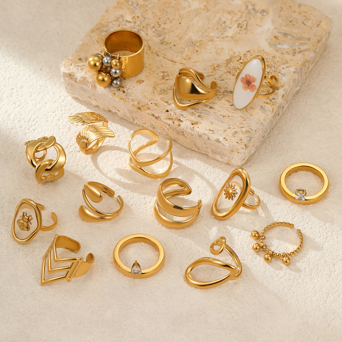 Stainless Steel Gold Plated Geometric Ring