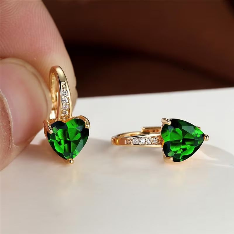 Women's Heart-Shaped Zircon Inlay Copper Earrings