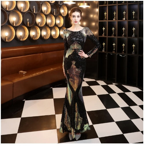 Elegant Sequined Evening Dress with Long Sleeves