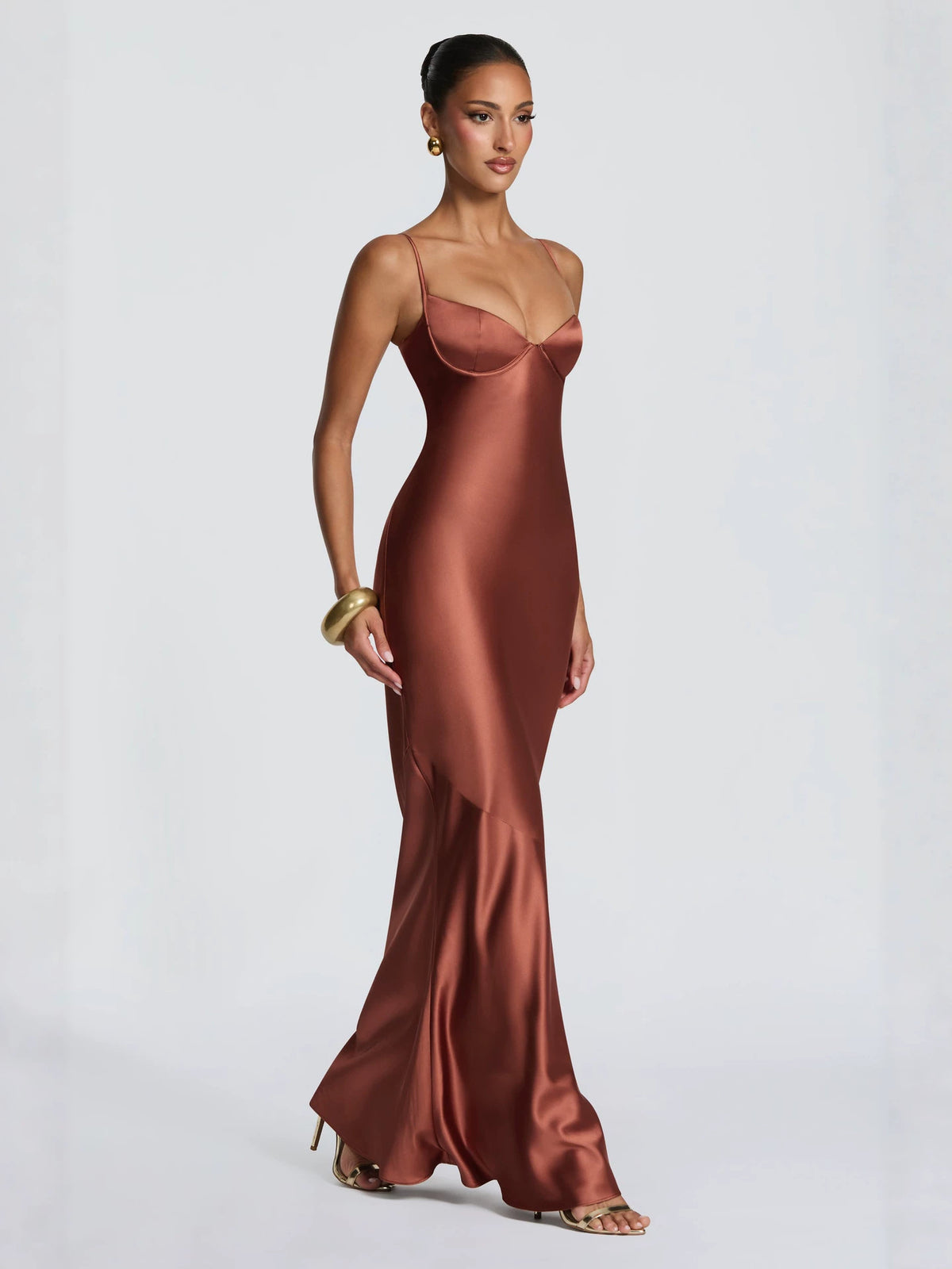 Elegant Satin Spaghetti Strap Mermaid Hem Long Dress