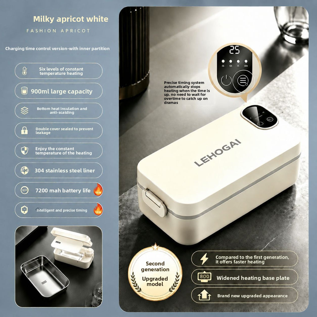 New Model of Water-Free Heating Lunch Box, USB Charging Portable Insulated Lunch Box, 304 Stainless Steel Electric Heating Lunch Box