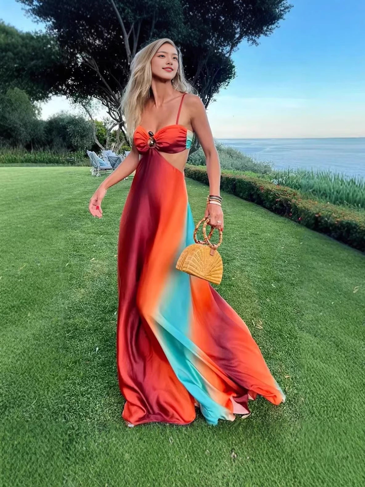 Gradient Satin Halter Dress