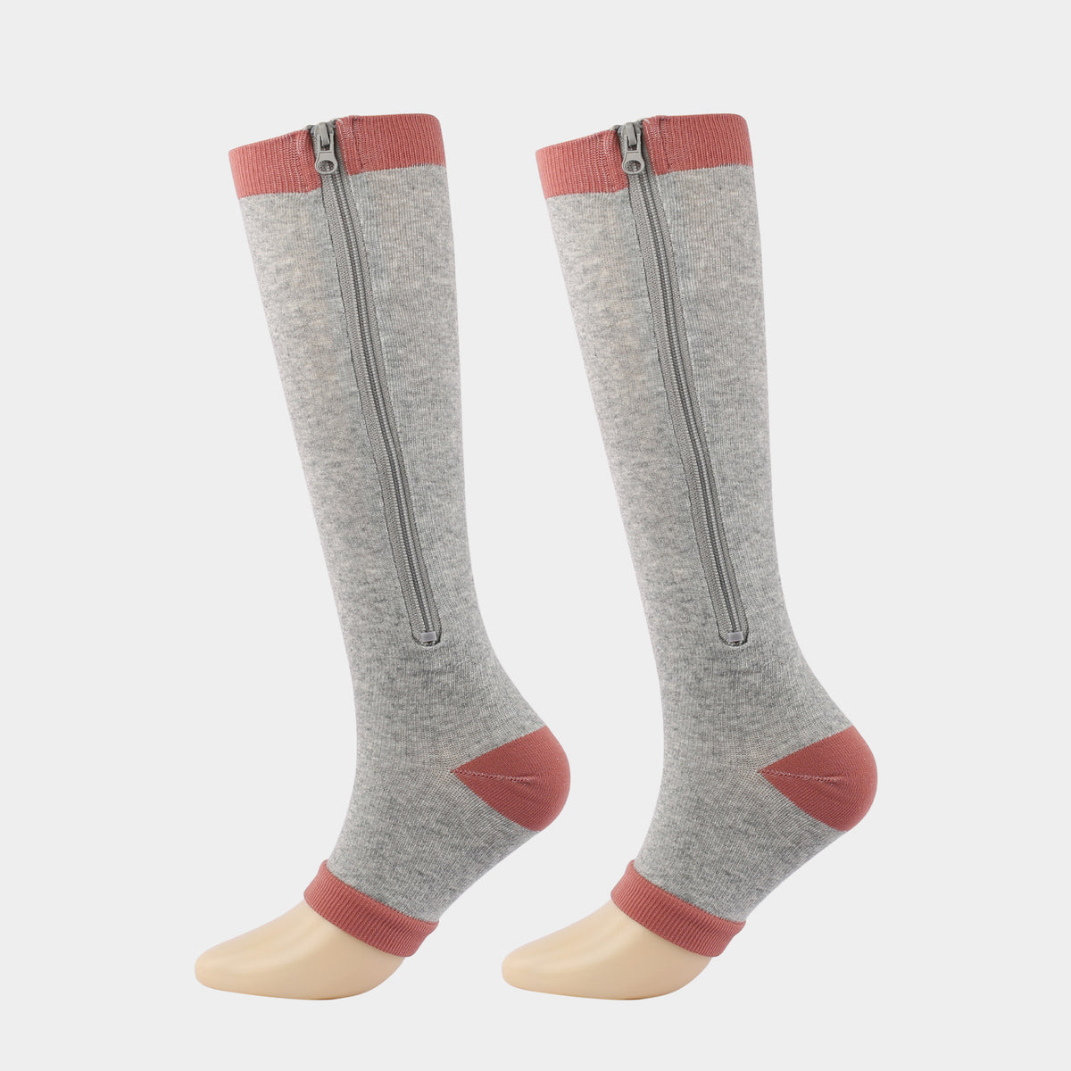 Sports Compression Socks with Zipper Nylon Elastic Mid-Calf