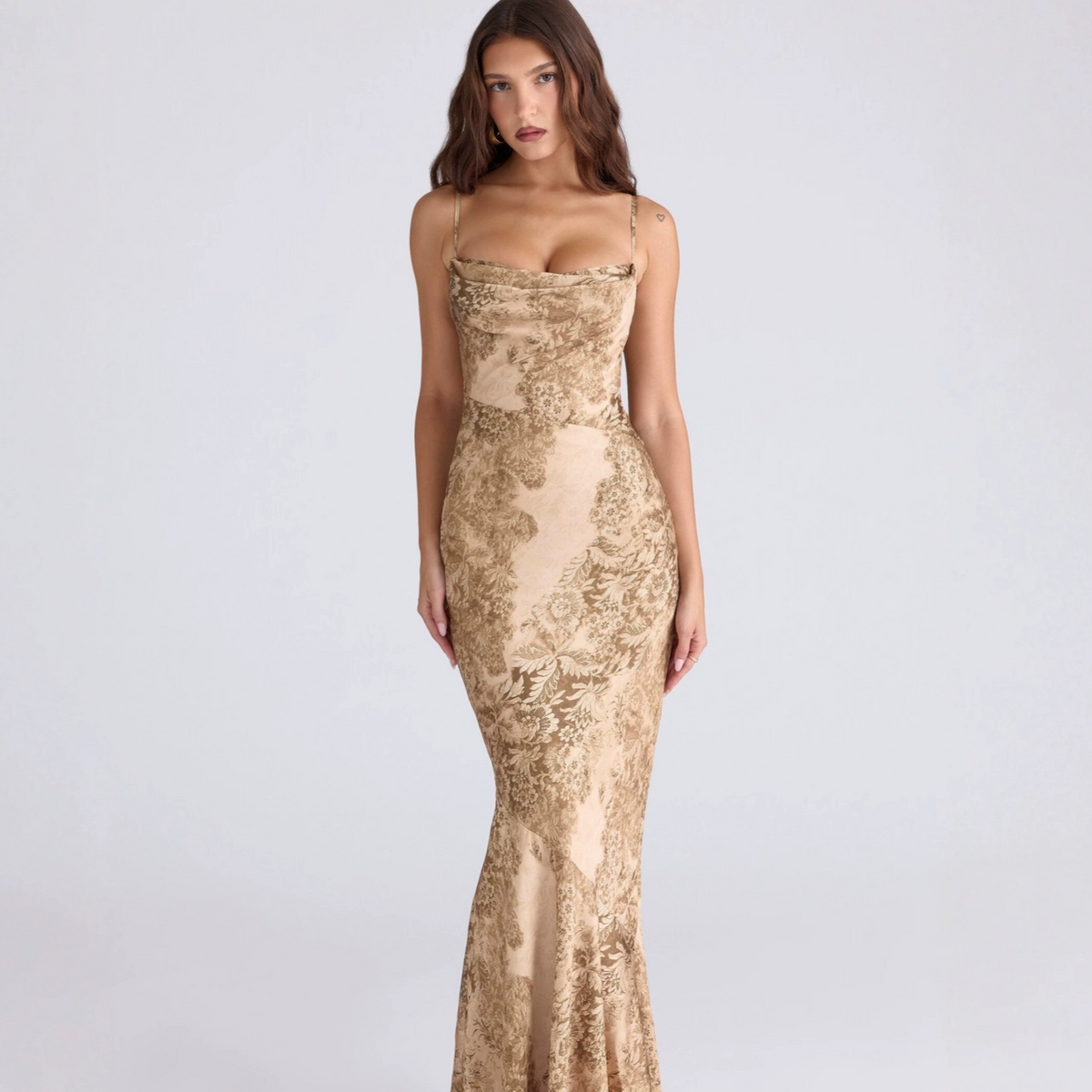 Floral Print Chiffon Mermaid Evening Gown