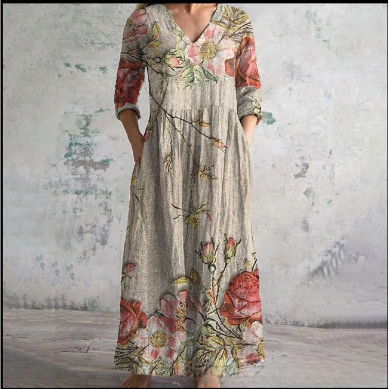 Printed Casual Loose Long Sleeve Dress