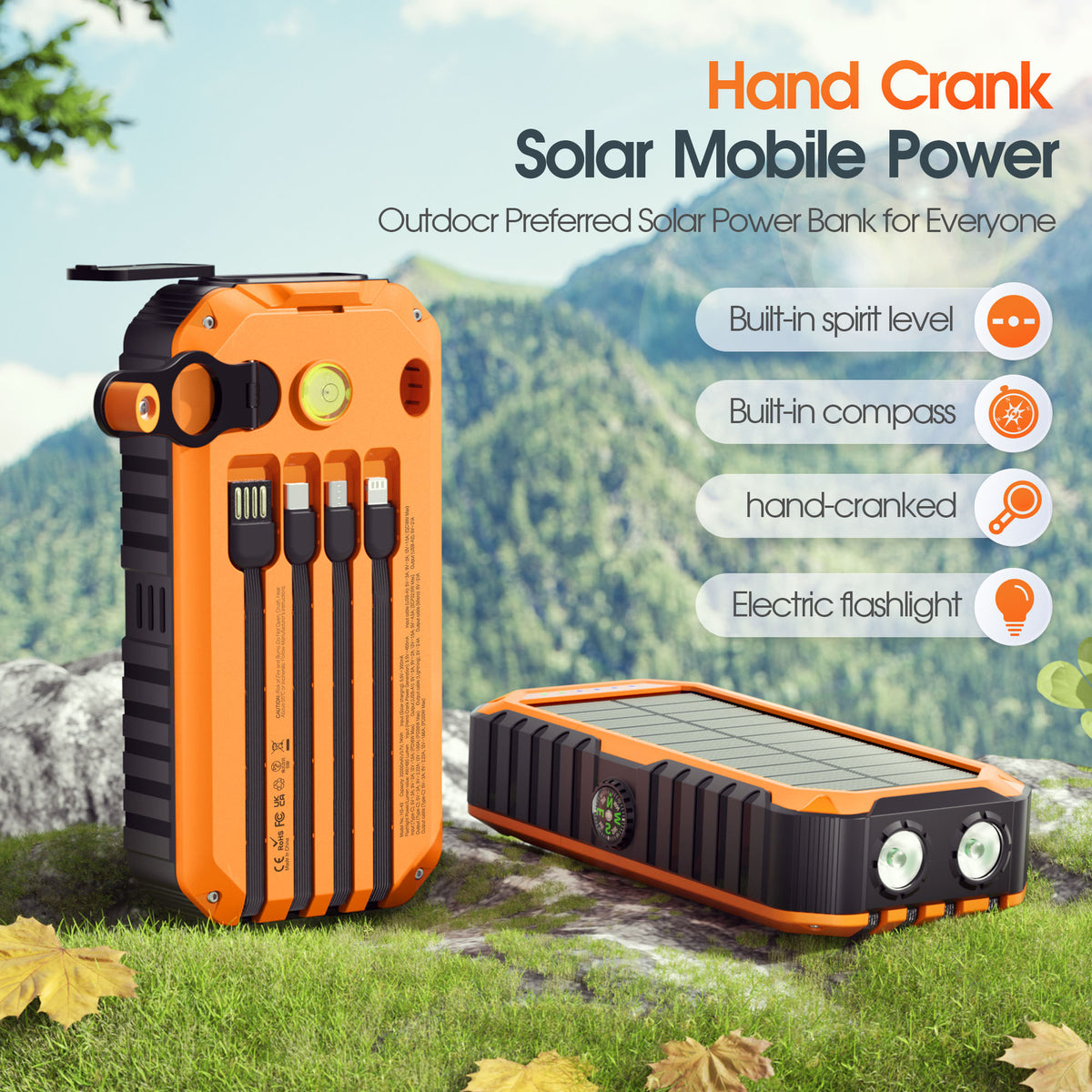 Hand Crank Solar Power Bank with 20000mAh Capacity