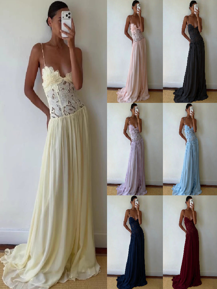 Floral Lace Strappy Long Dress
