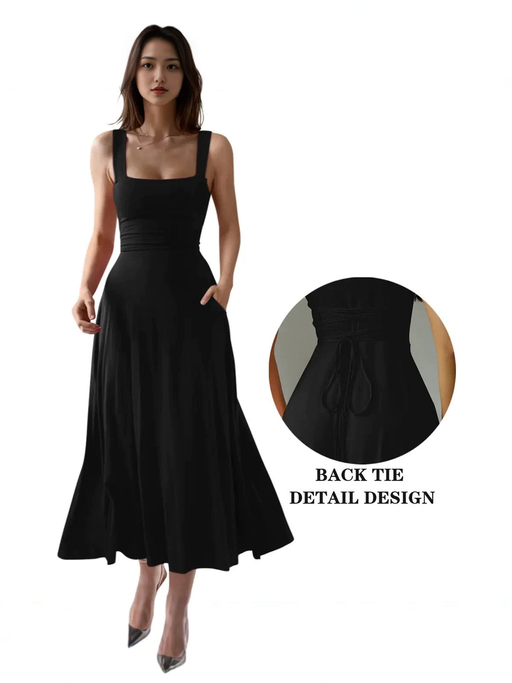 Slim-Fit Waist-Cinching Thick Strap Elegant Dress Long Skirt