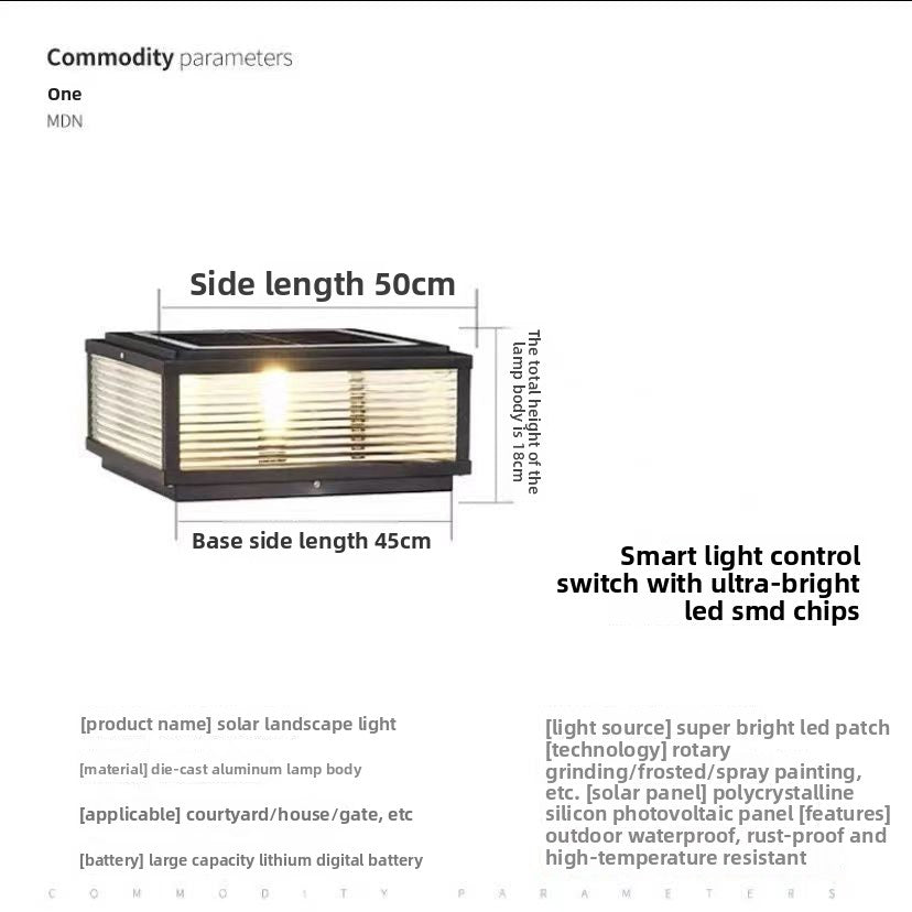 Solar-powered outdoor waterproof post light
