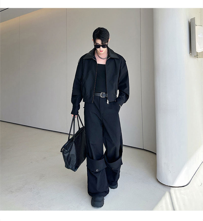 Lapel Jacket and Wide-Leg Pants Set