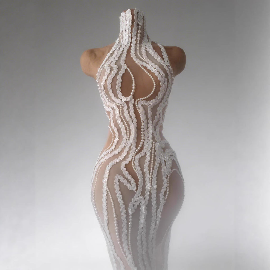 Pearl Sequin Mesh Long Dress