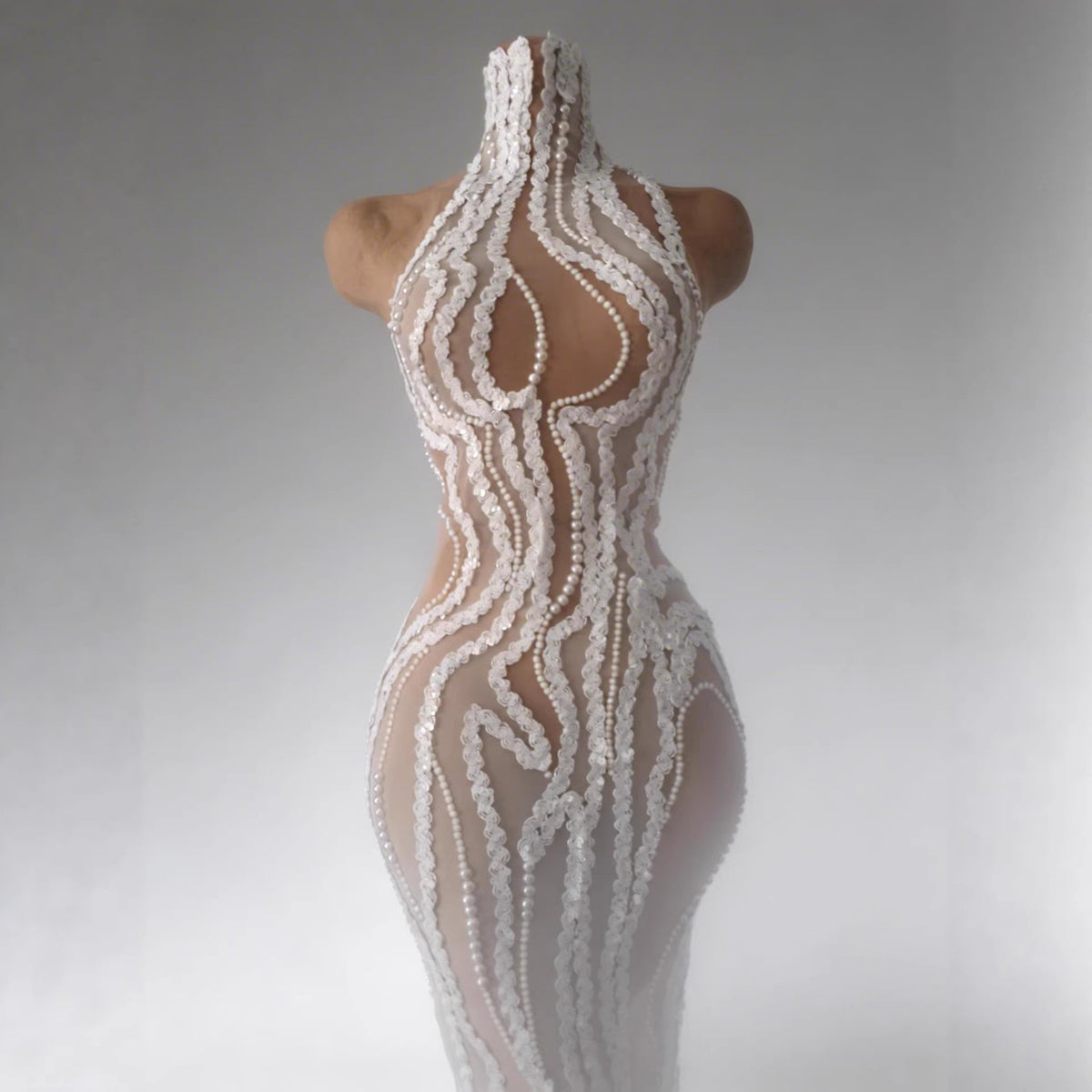 Pearl Sequin Mesh Long Dress