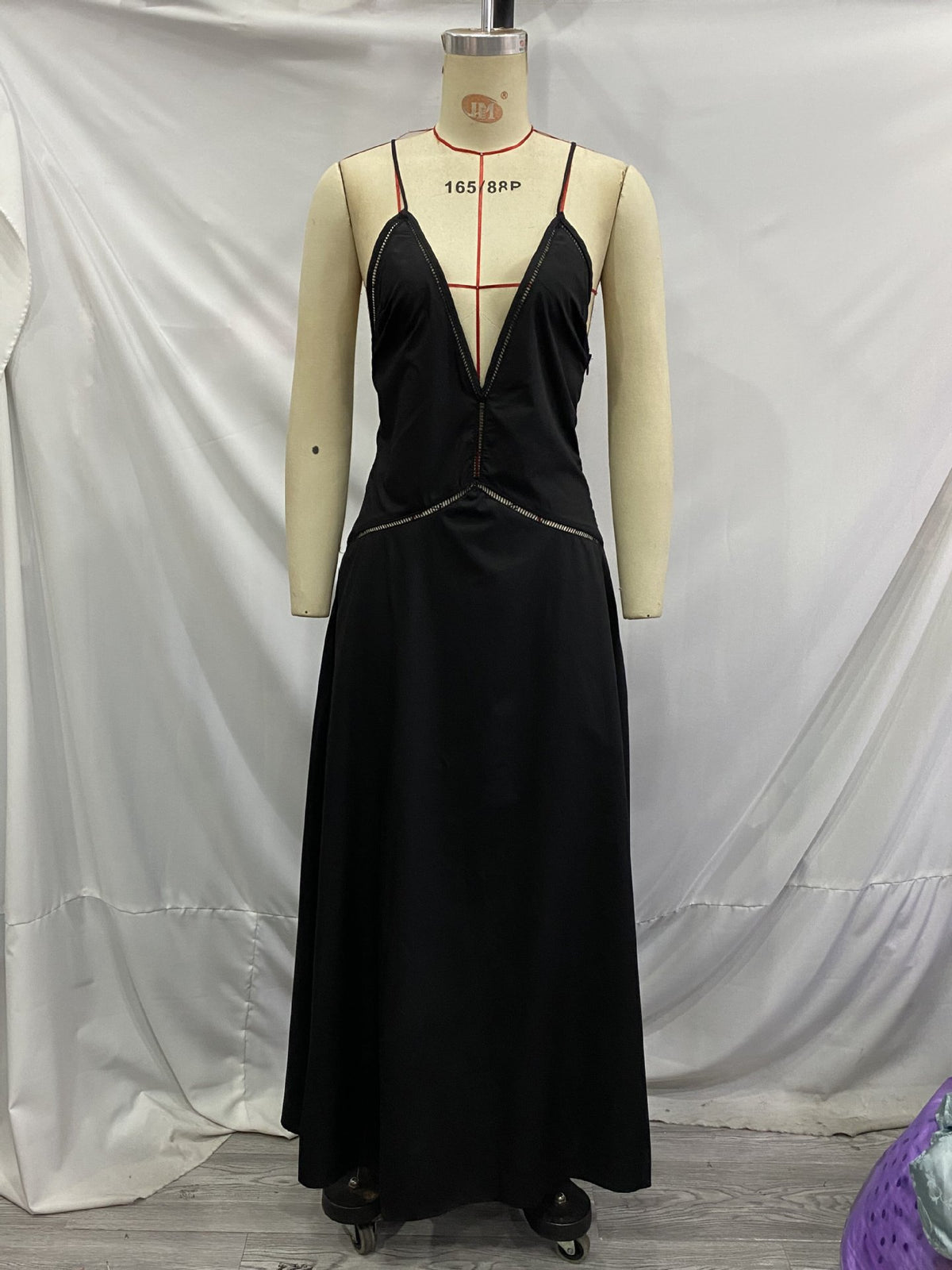 Womens Lace Trim Backless Tie V-Neck Dress