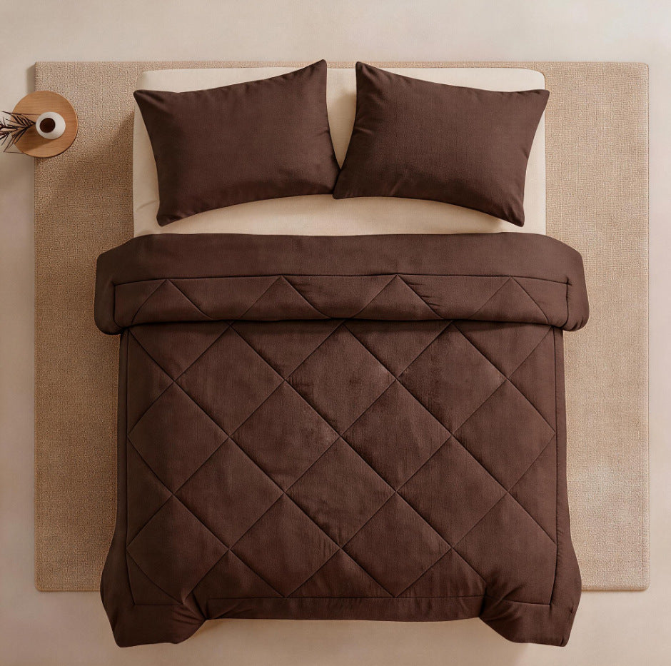 Three-Piece Quilted Solid-Color Bedding Set