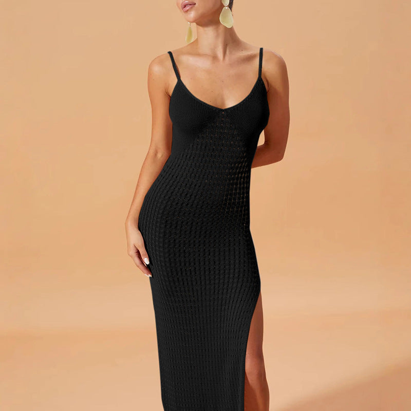 Solid Color Suspender Bodycon Dress