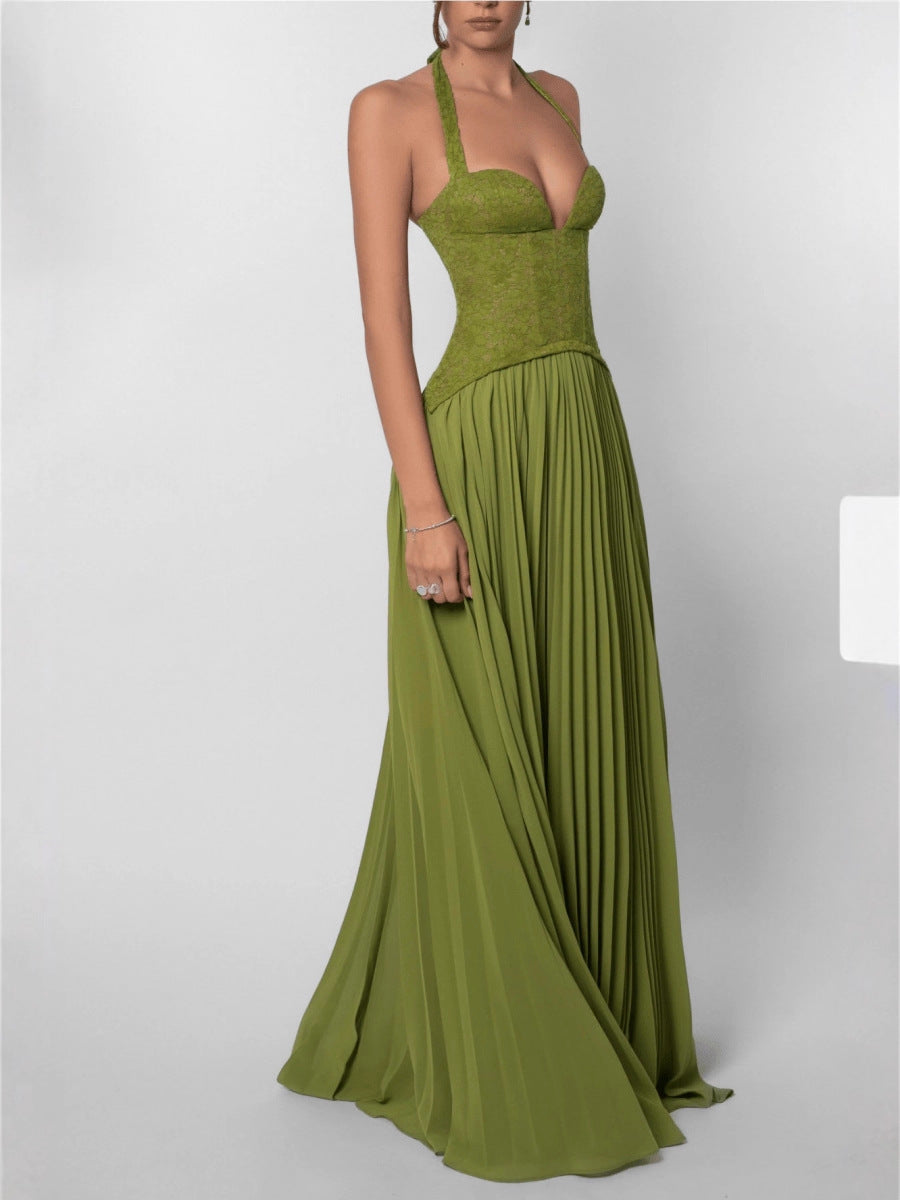 Womens Sexy Backless Pleated Wrap Dress