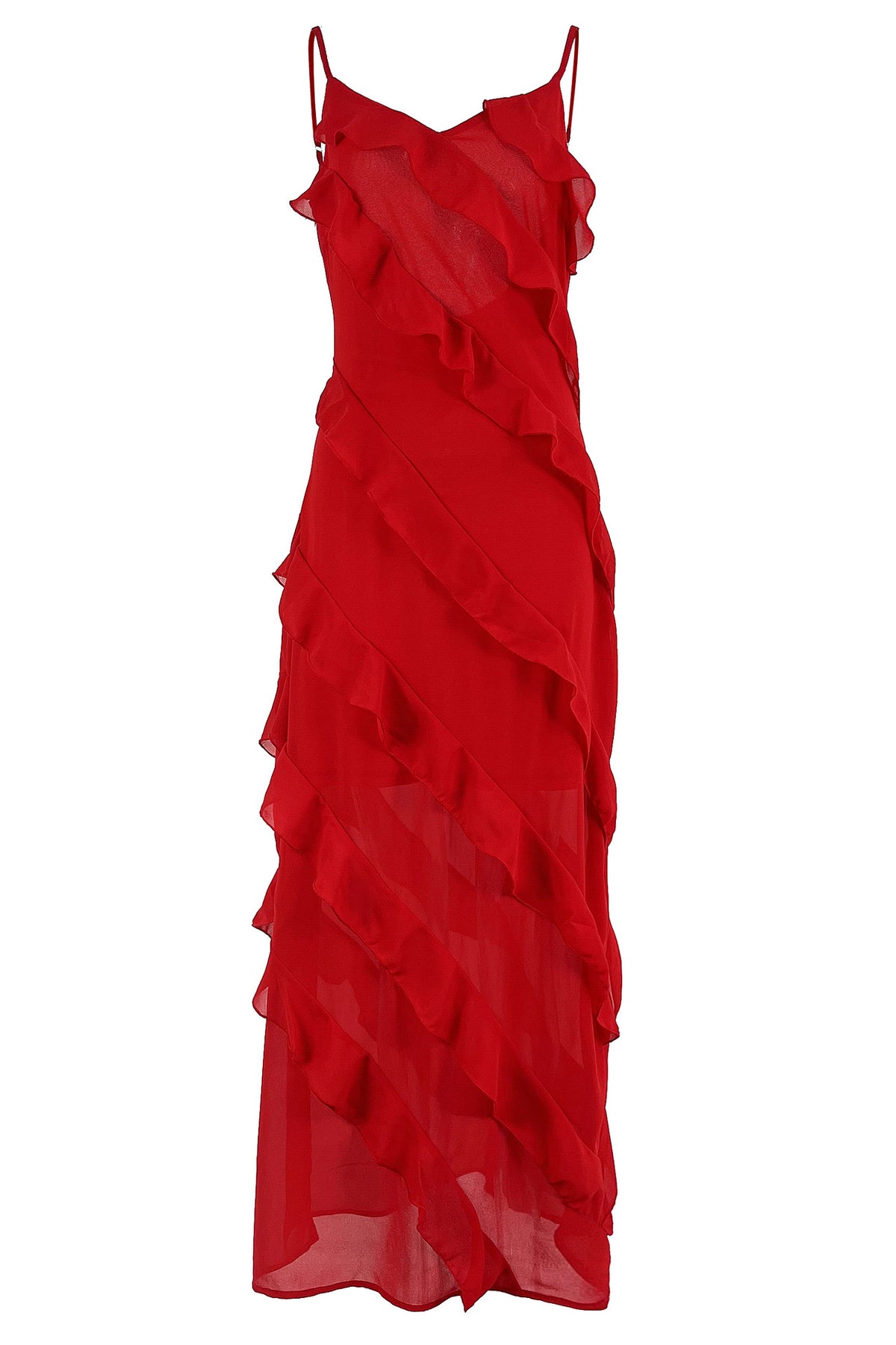 Elegant Chiffon Sling Dress with Flounce Hem
