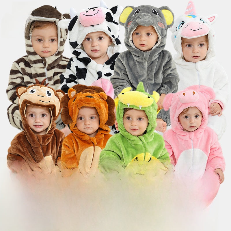 Animal Hooded Flannel Baby Jumpsuit