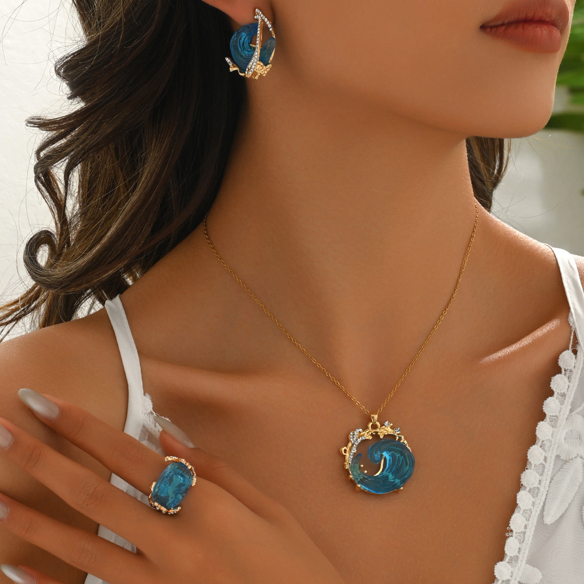 Wave Design Resin Jewelry Set