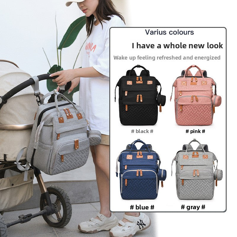 Multifunctional Mommy Bag with Mosquito Net Folding Crib Backpack for Baby Travel
