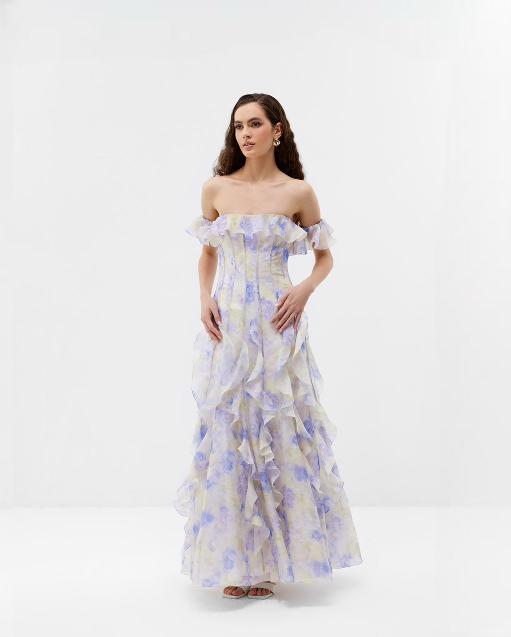 Women's Chiffon Sling Floral Ruffle Hem A-Line Maxi Dress