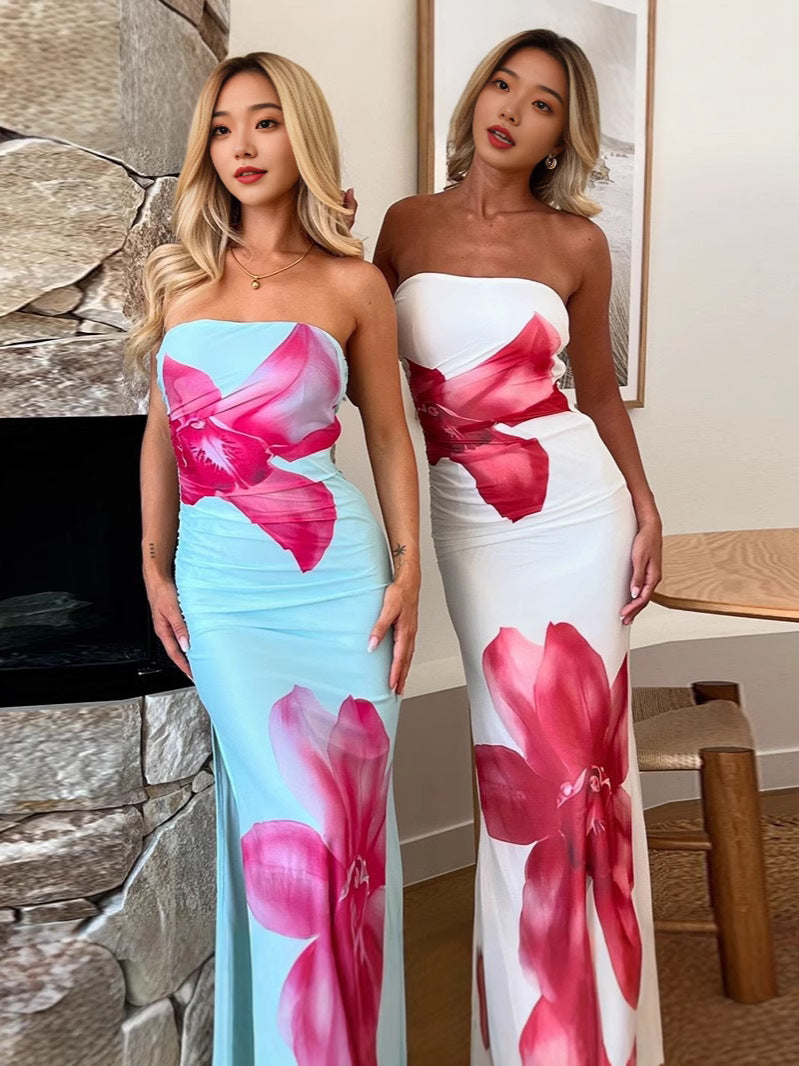 Elegant Slim Fit Floral Print Tube Dress