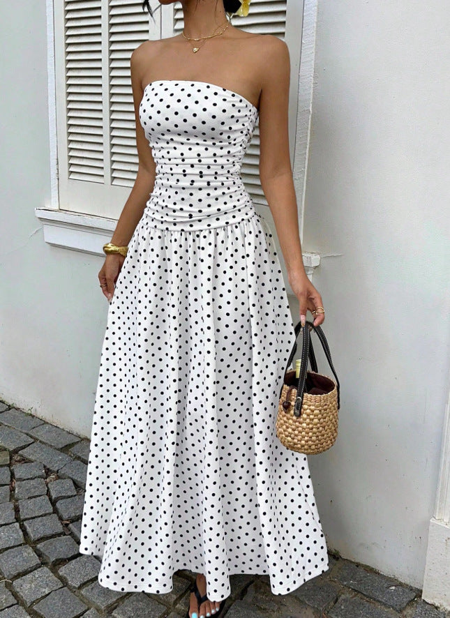 Polka Dot High Neck Sleeveless Long Dress