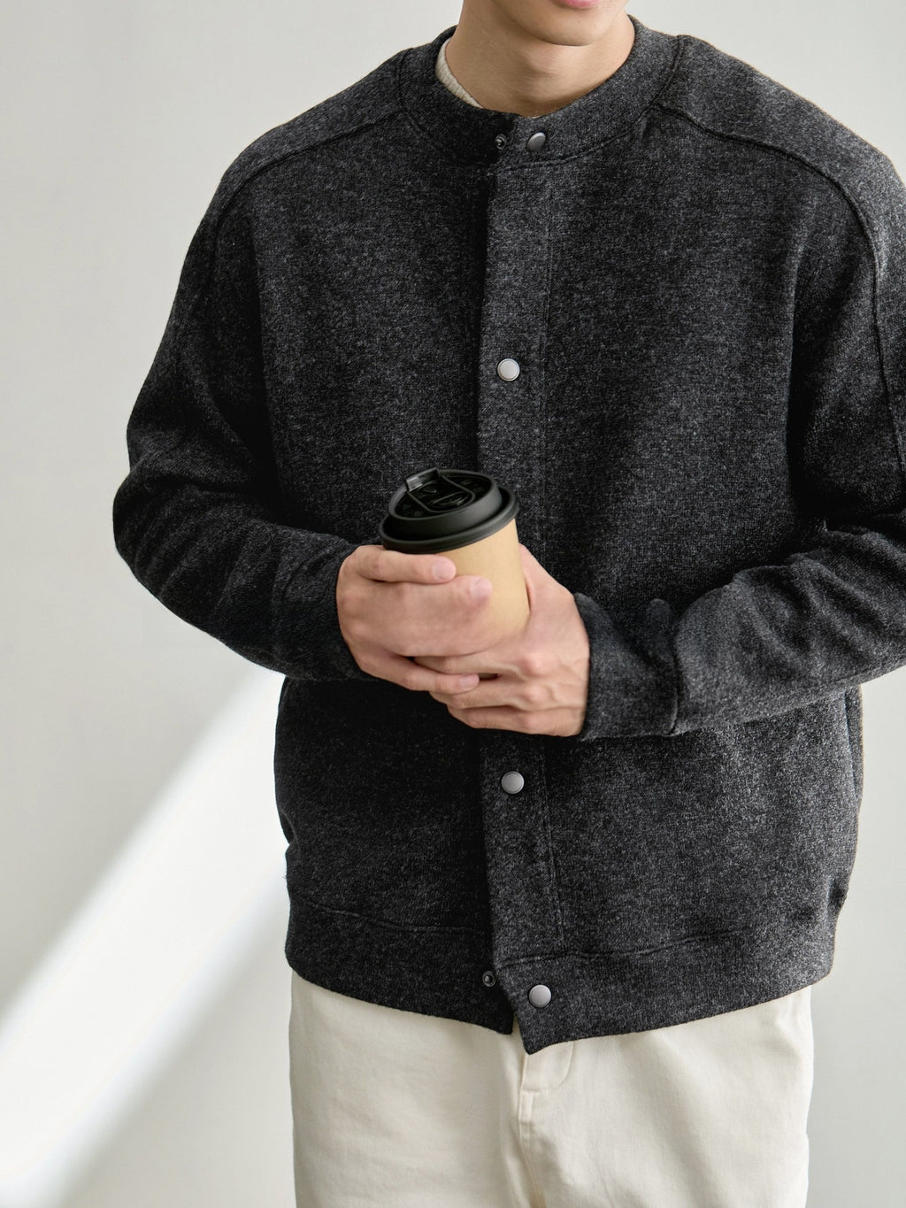 Men's baseball-style textured blended knit cardigan