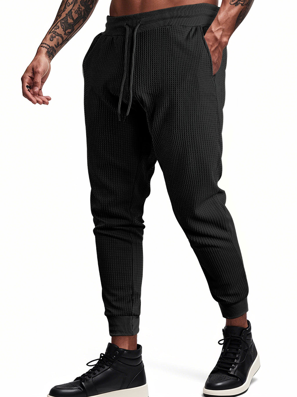 Mens Solid Color Jacquard Slim Fit Jogger Pants