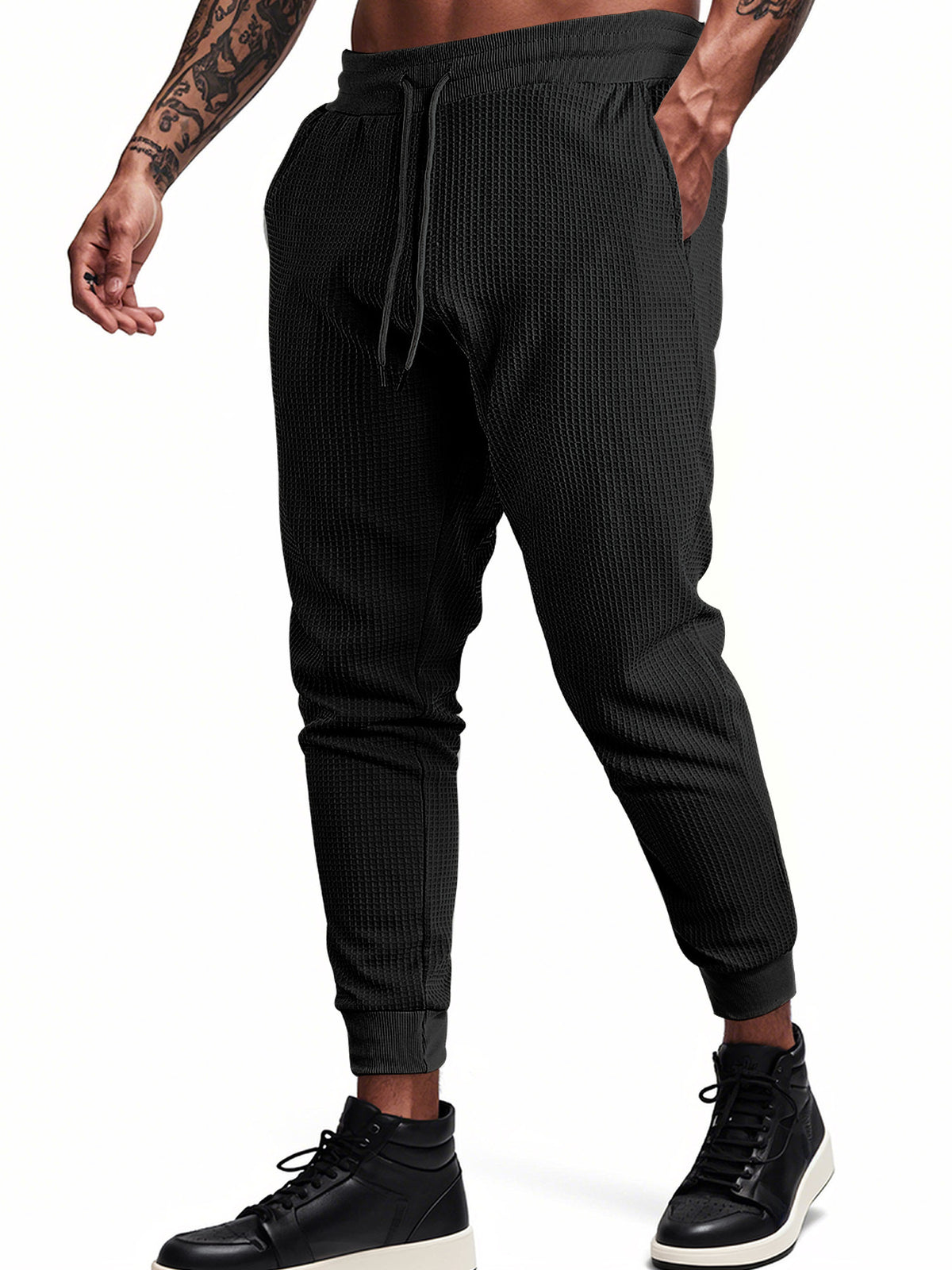 Mens Solid Color Jacquard Slim Fit Jogger Pants