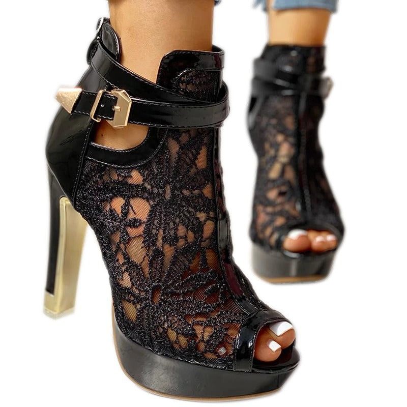 Lace high-heeled sandals