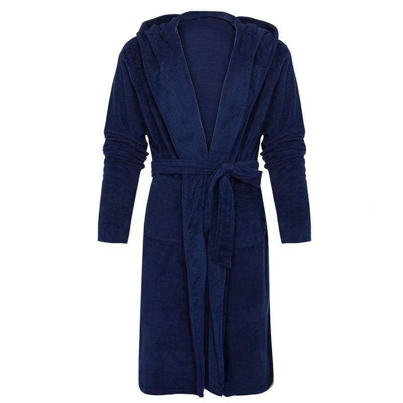 Men's Extra Thick Hooded Nightgown Warm Long Sleeve Robe