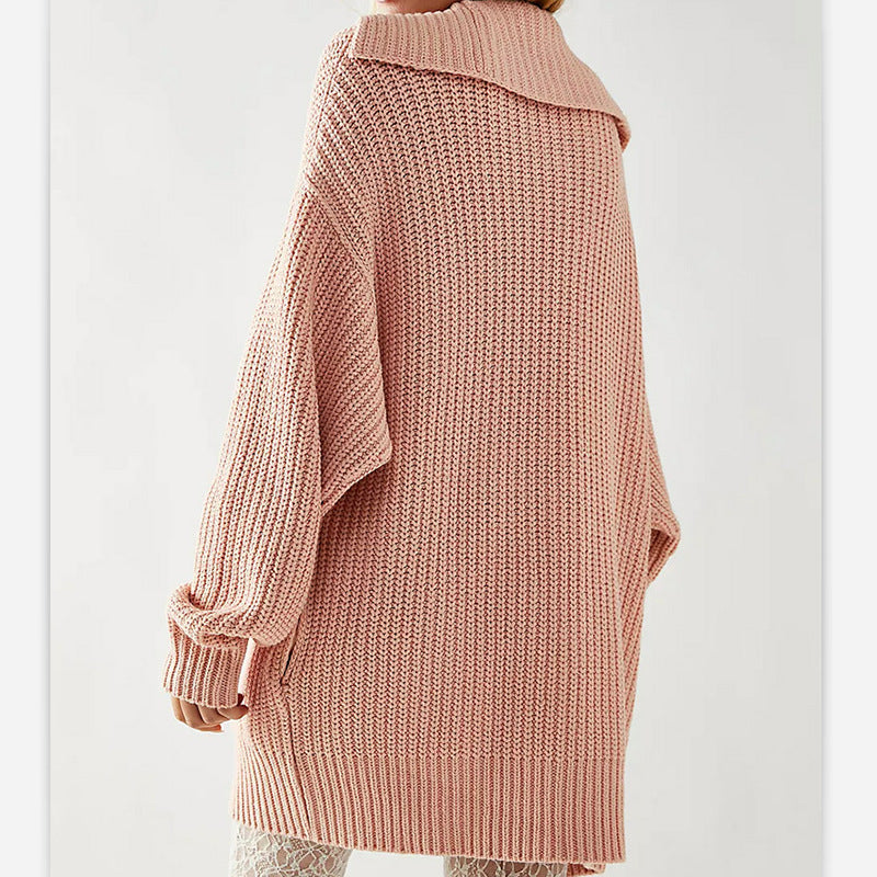 Women Loose Casual Solid Color Knitted Cardigan Sweater
