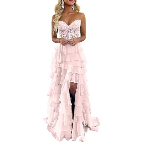Strapless Slim Fit Evening Dress with Slit