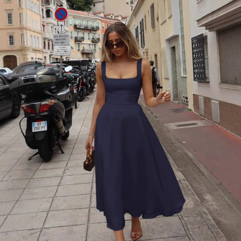 Elegant Square Neck Sleeveless Dress