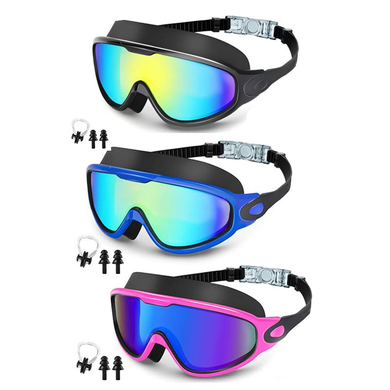Large Frame Anti-Fog Swimming Goggles with Earplugs
