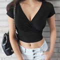 Womens V-Neck Crop Top T-Shirt