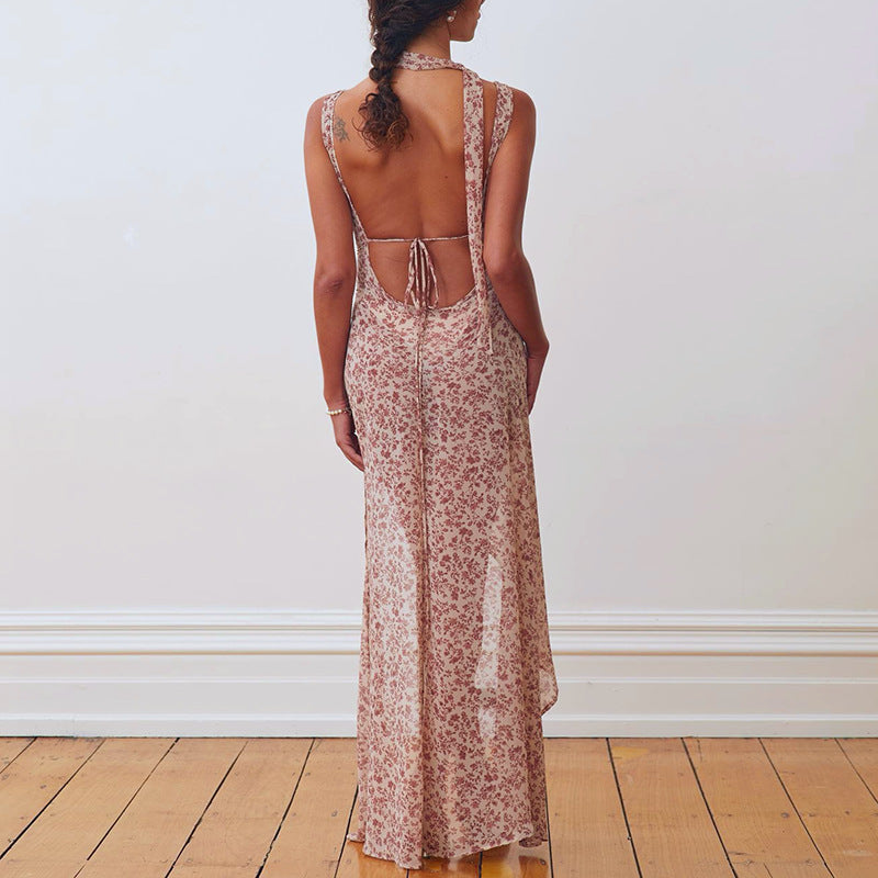 Floral Backless Tie-Up Dress