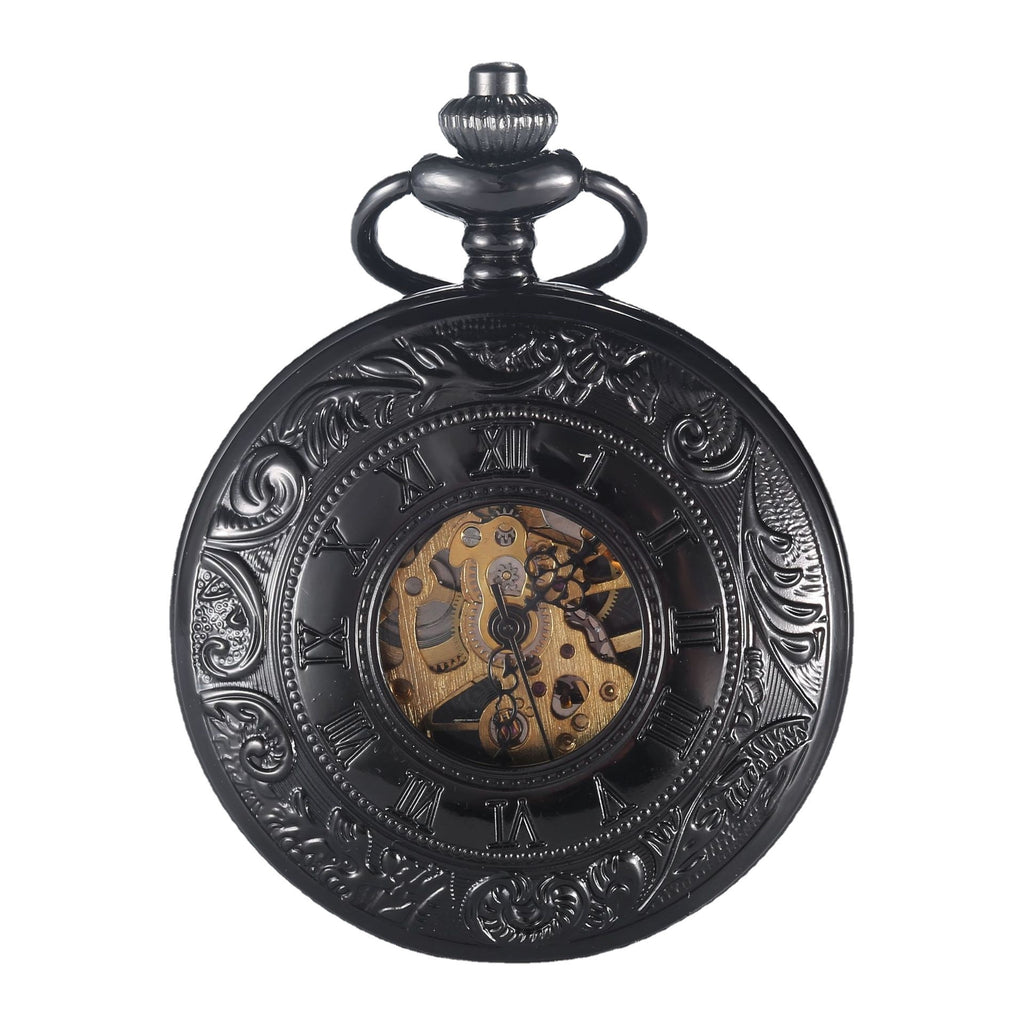 Engraved Mechanical Pocket Watch with Alloy Chain