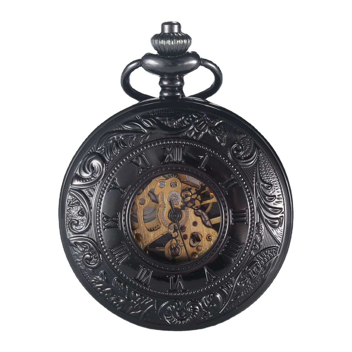 Engraved Mechanical Pocket Watch with Alloy Chain