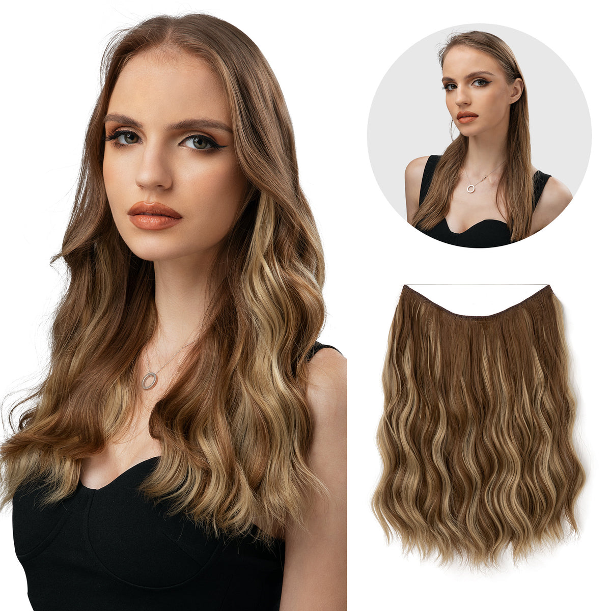 Synthetic Hair Extensions Long Wavy Clip-in