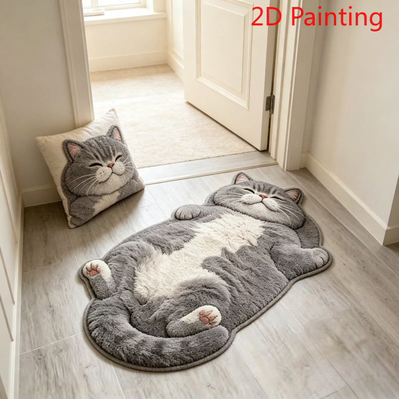 Diatomaceous Earth Floor Mat with Sleeping Cat Design