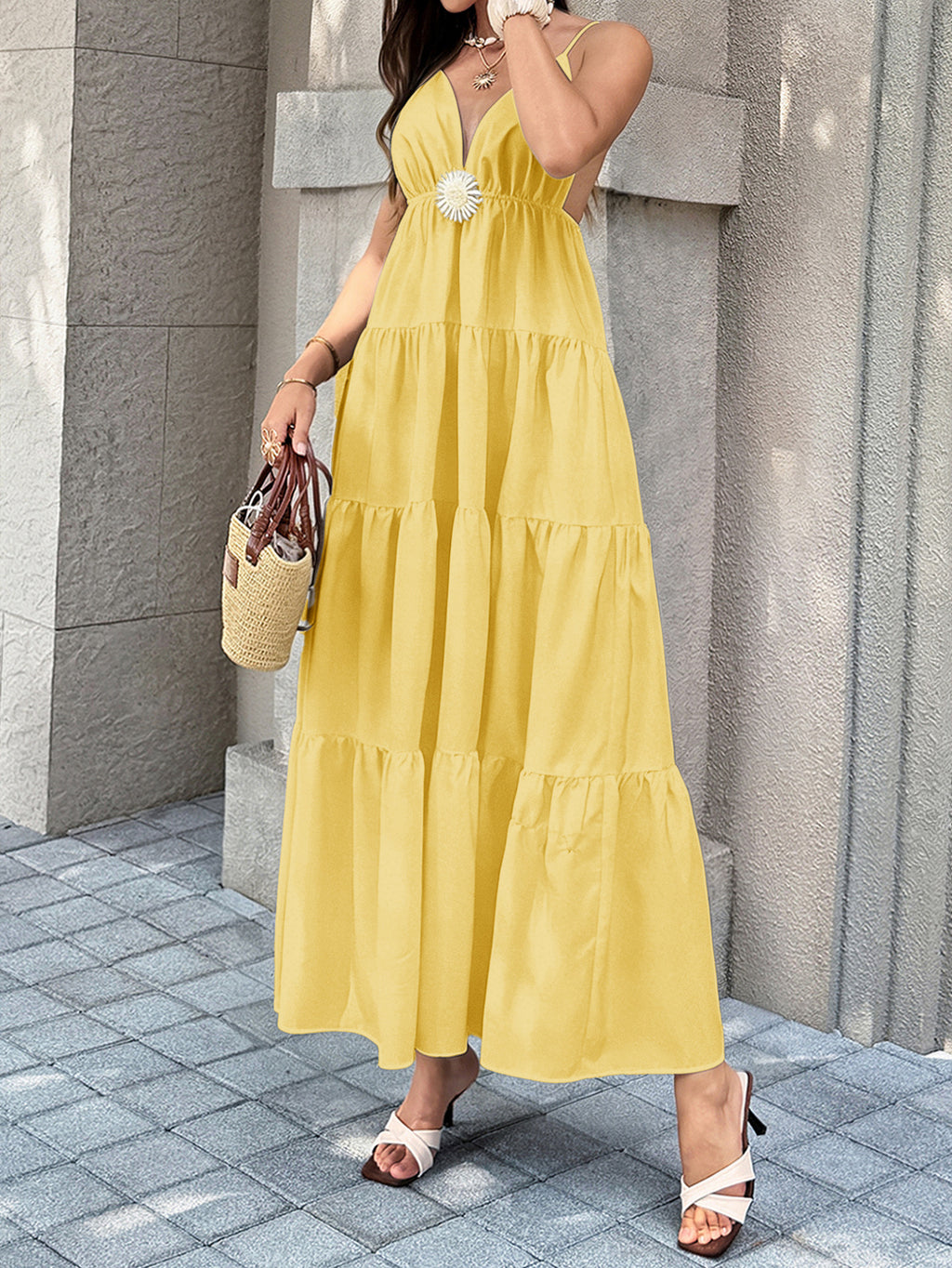 Womens Solid Color Spaghetti Strap Dress Elegant Sleeveless Slip Dress