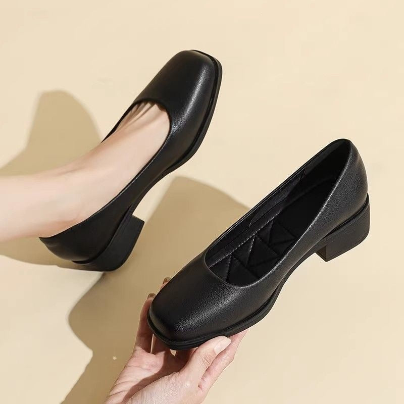 Square Toe Genuine Leather Soft Sole Womens Shoes