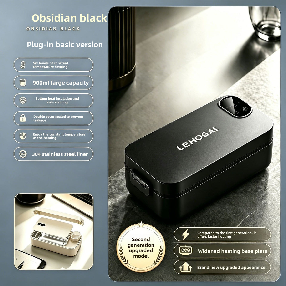 New Model of Water-Free Heating Lunch Box, USB Charging Portable Insulated Lunch Box, 304 Stainless Steel Electric Heating Lunch Box