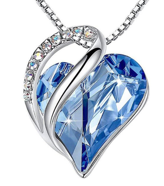 Women's Heart-Shaped Multi-Layered Geometric Pendant Necklace with Synthetic Birthstone