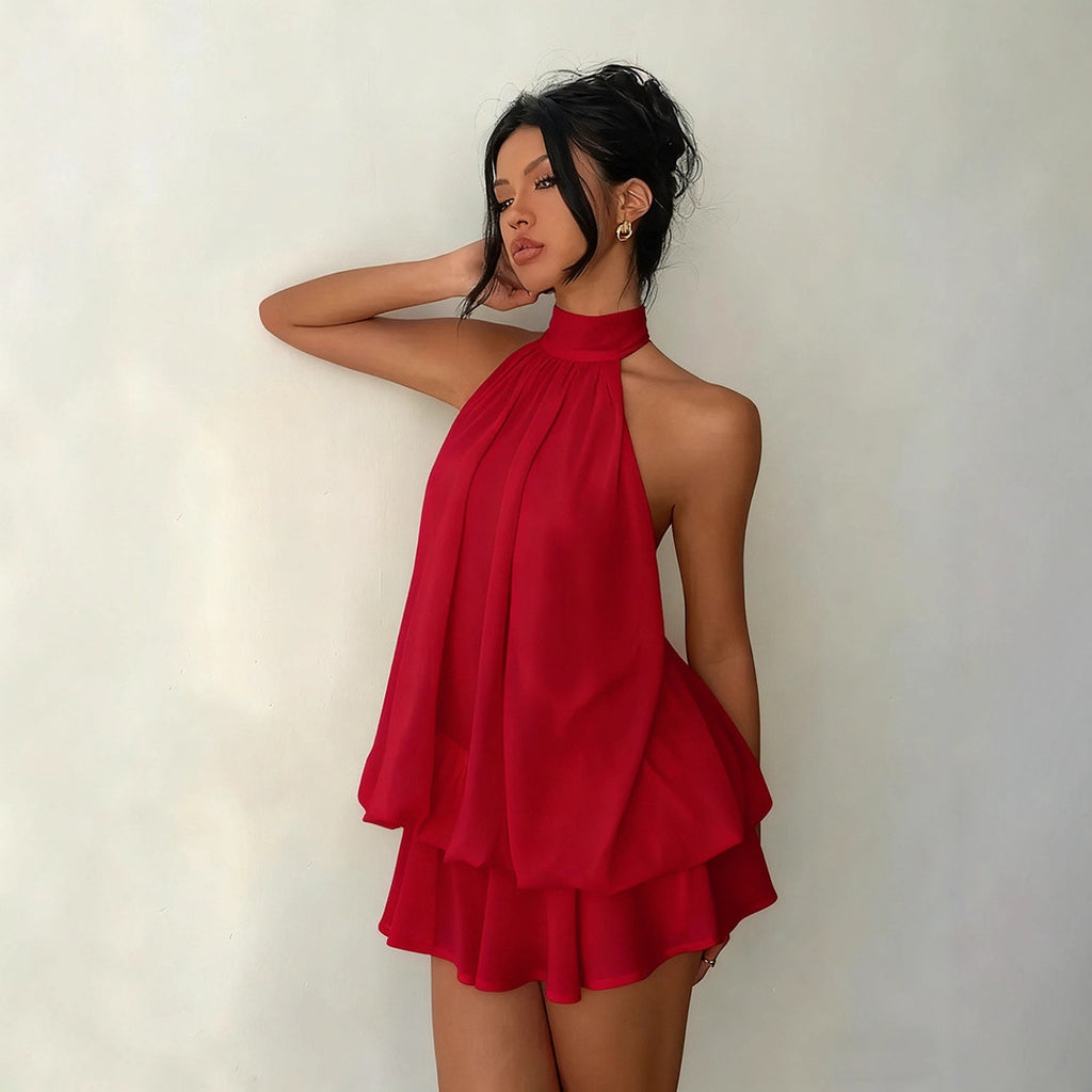 Women Halter Neck Chiffon A-Line Dress