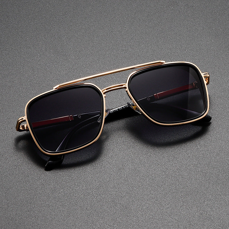 Geometric Metal Double Bridge Sunglasses