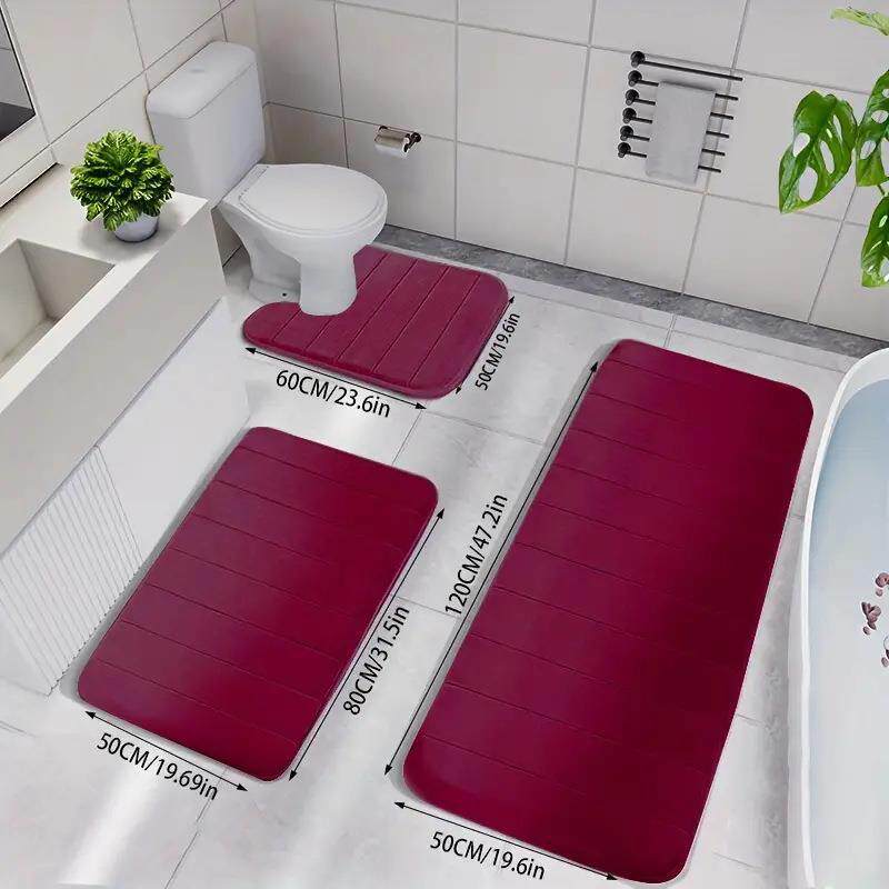 Quilted Coral Fleece Absorbent Non-Slip Bathroom Mat Set