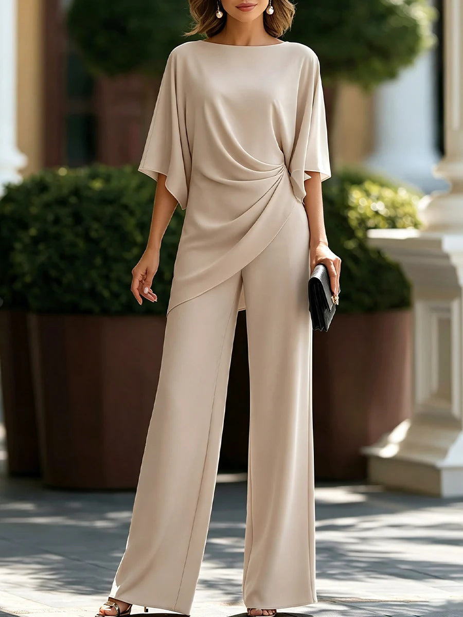 Womens Loose Fit Top and High Waist Wide Leg Pants Set